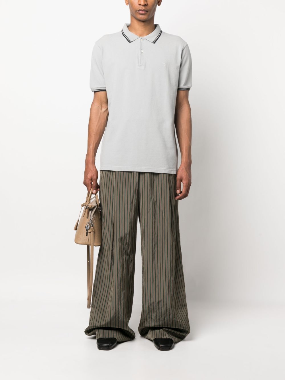 Shop Maison Margiela Stripe-trim Polo Shirt In Grau