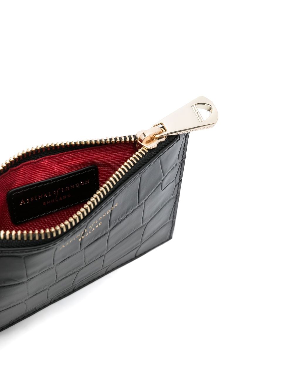 Shop Aspinal Of London Embossed-crocodile Small Wallet In 黑色