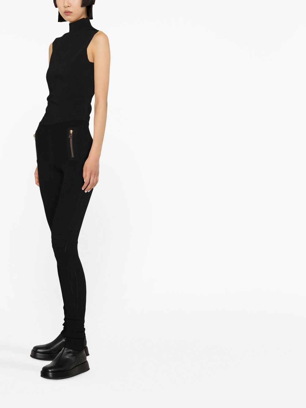 Shop Balmain Panelled Slim-cut Leggings In Black