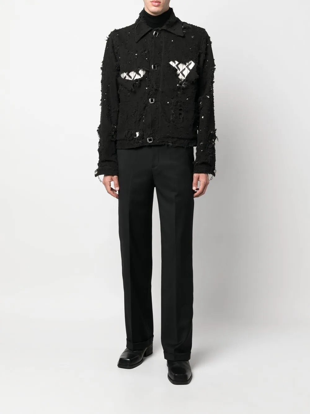 Canaku Distressed Denim Jacket In Black ModeSens canaku-distressed-denim-jacket-in-black-modesens