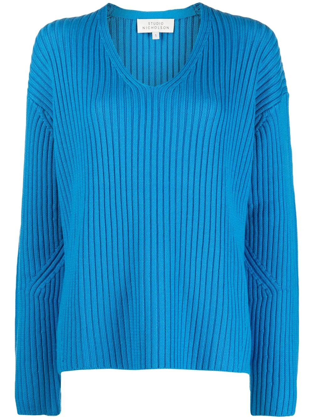 

Studio Nicholson suéter de canalé con cuello en V - Azul