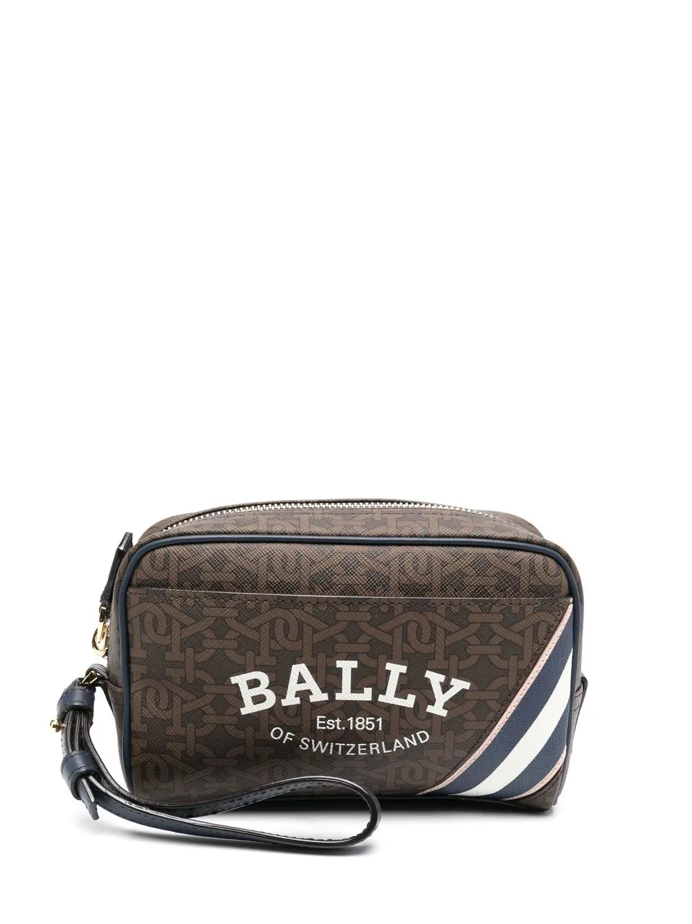 

Bally monogram-print leather clutch bag - Brown