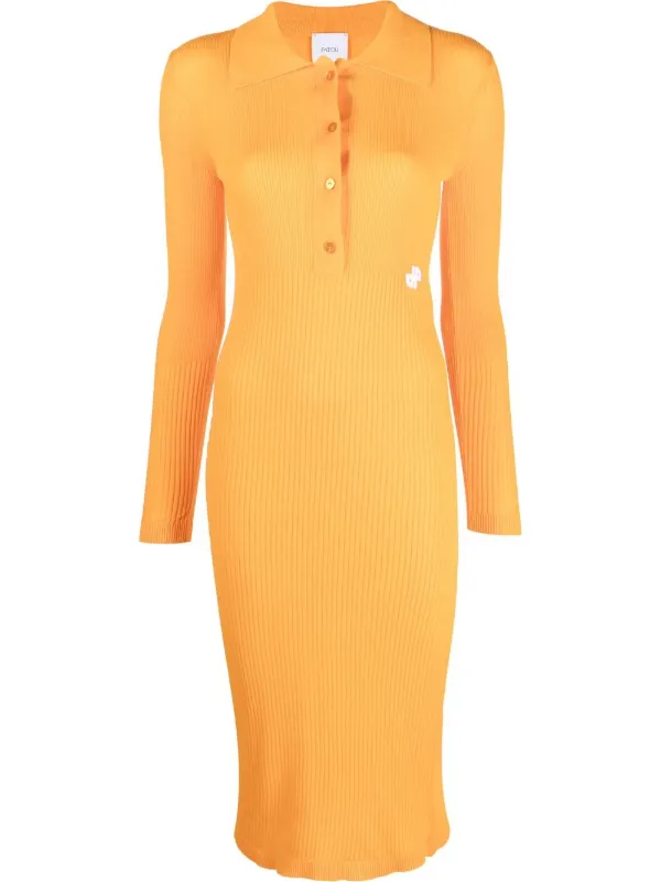 Patou Knitted Polo Dress in Orange