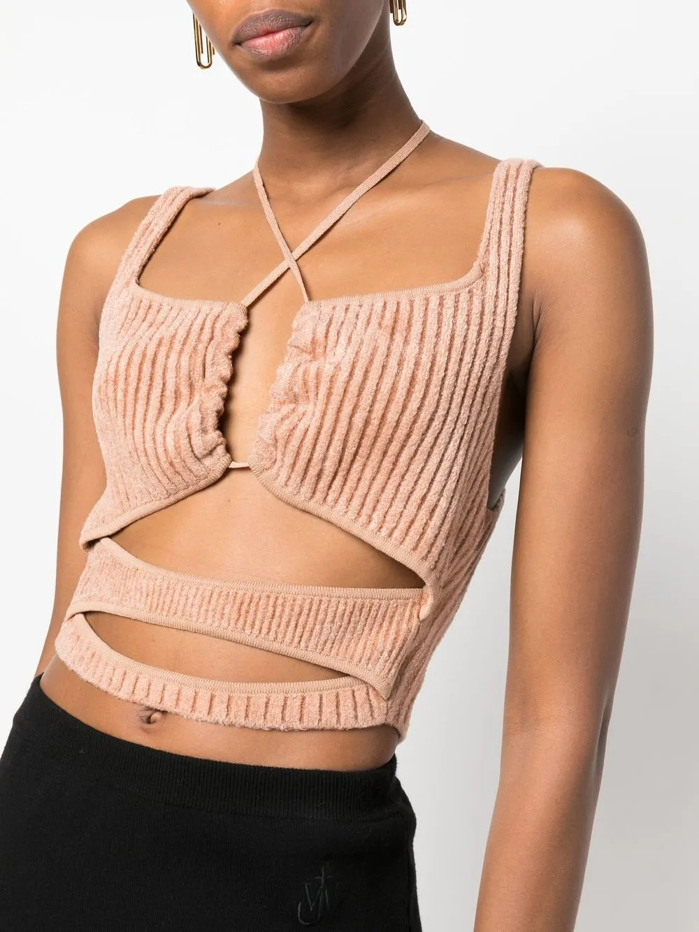 Andreädamo Ruched Knitted Top In Nude