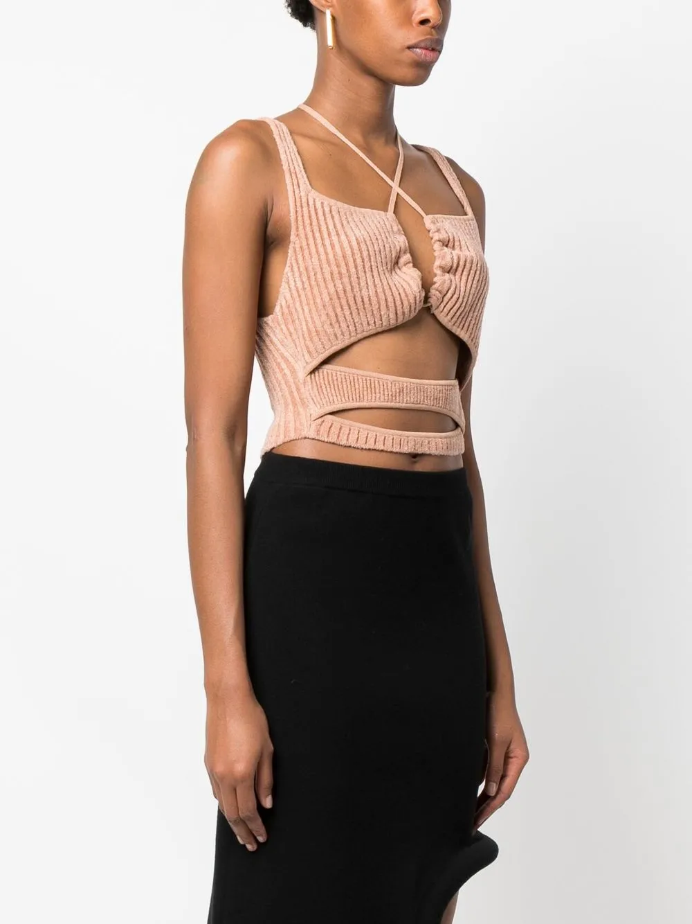 Andreädamo Ruched Knitted Top In Nude