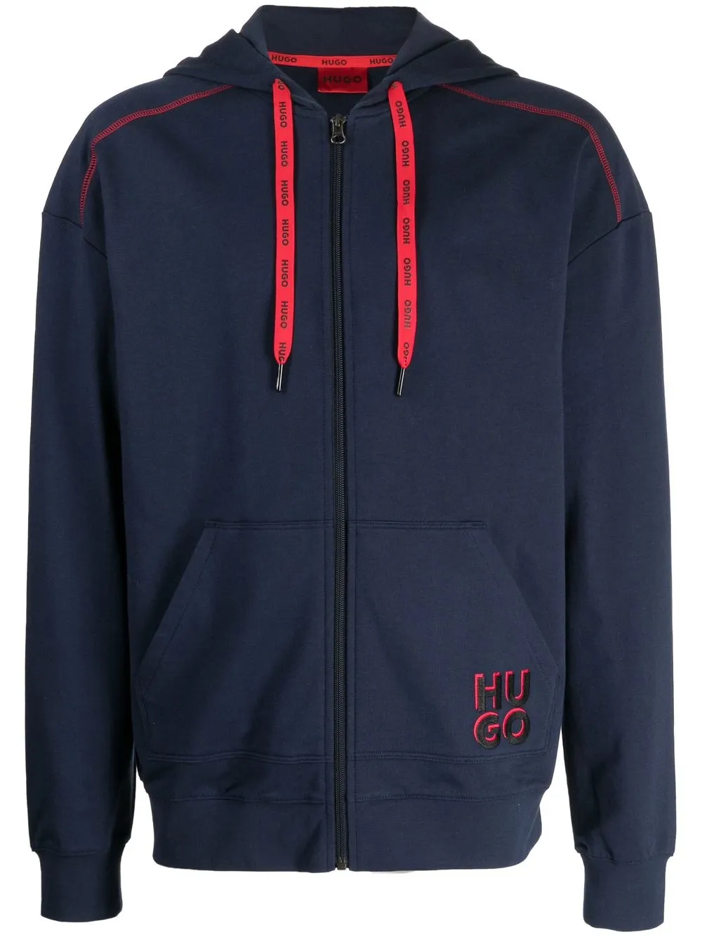 

HUGO logo-embroidered cotton hoodie - Blue