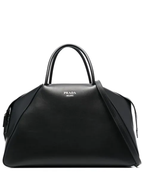 Prada logo-plaque leather tote bag