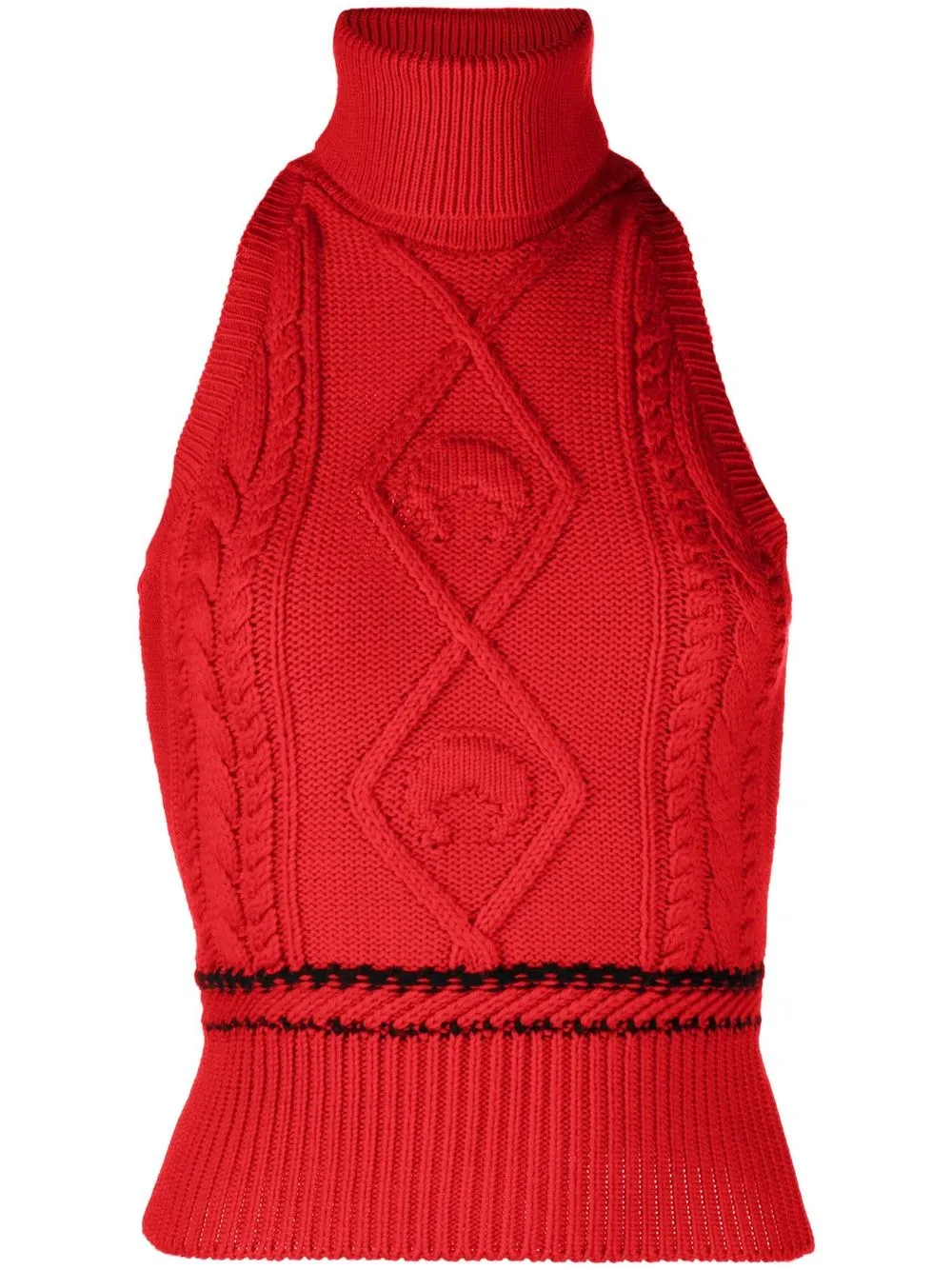 

Marine Serre cable-knit roll-neck wool vest - Red