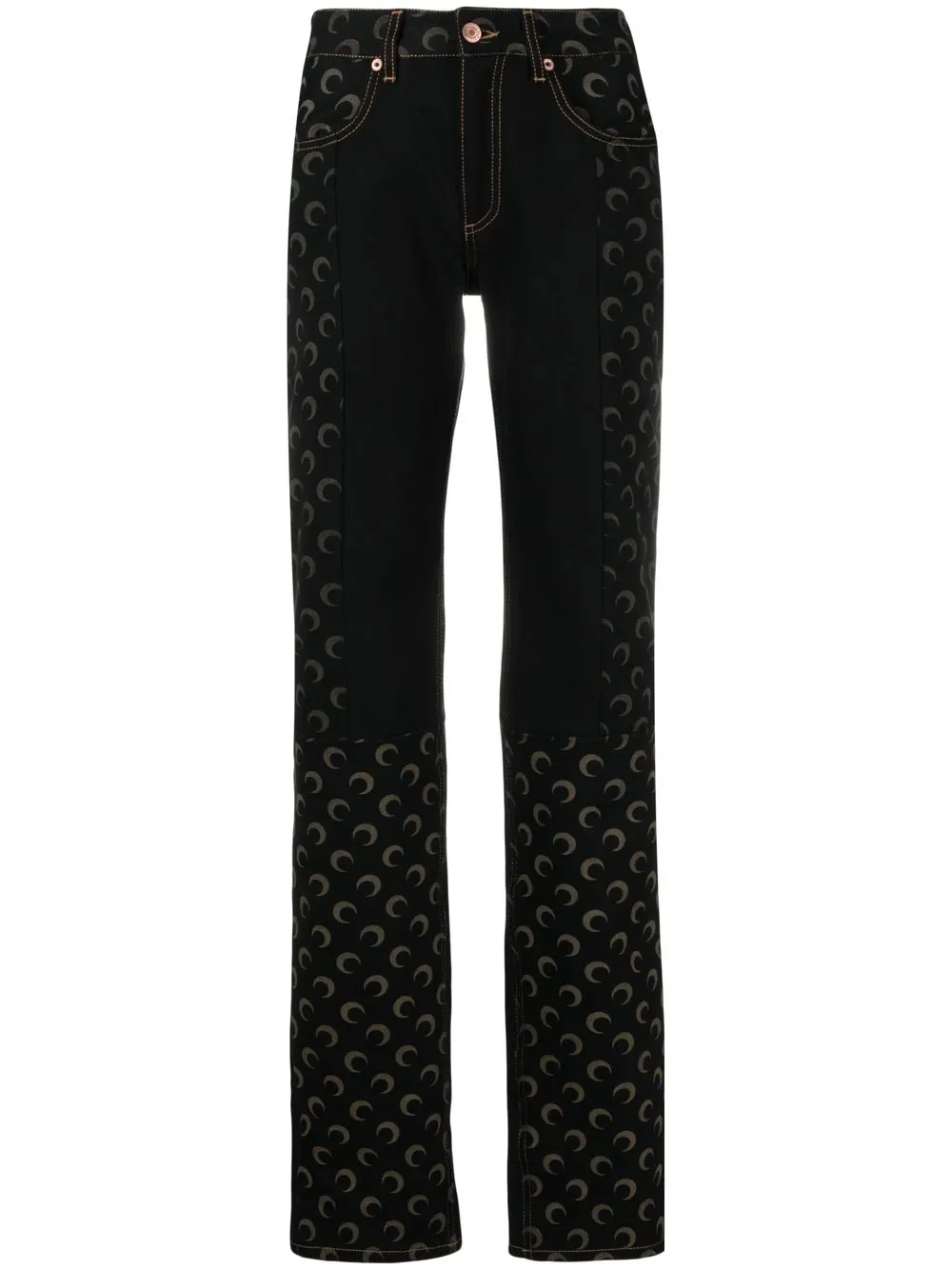 

Marine Serre crescent moon-print straight-leg jeans - Black