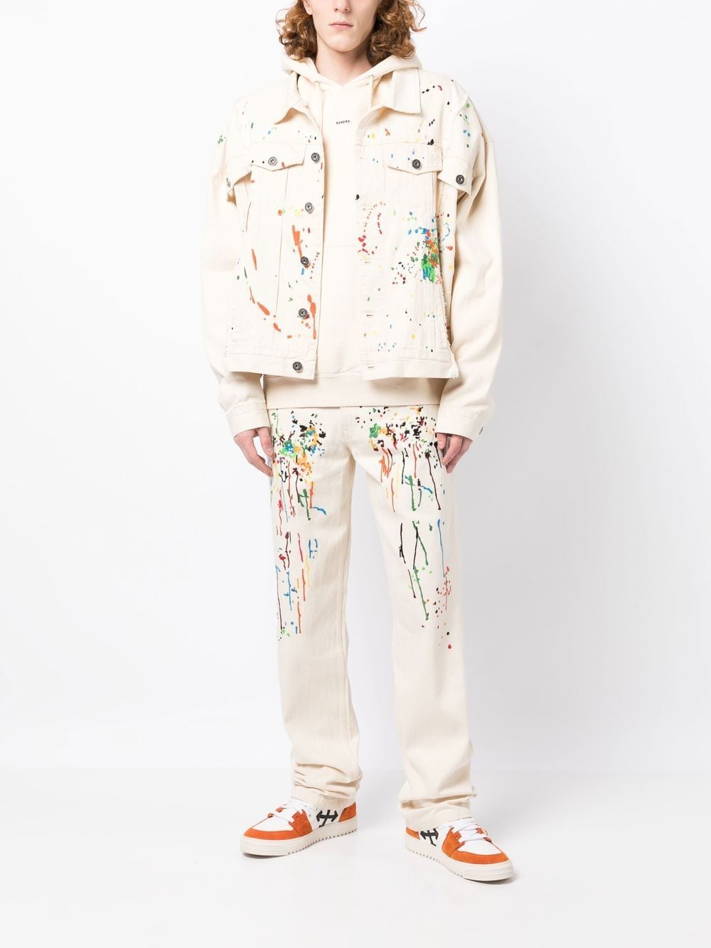 Shop Mostly Heard Rarely Seen Paint-embroidered Denim Jacket In Neutrals