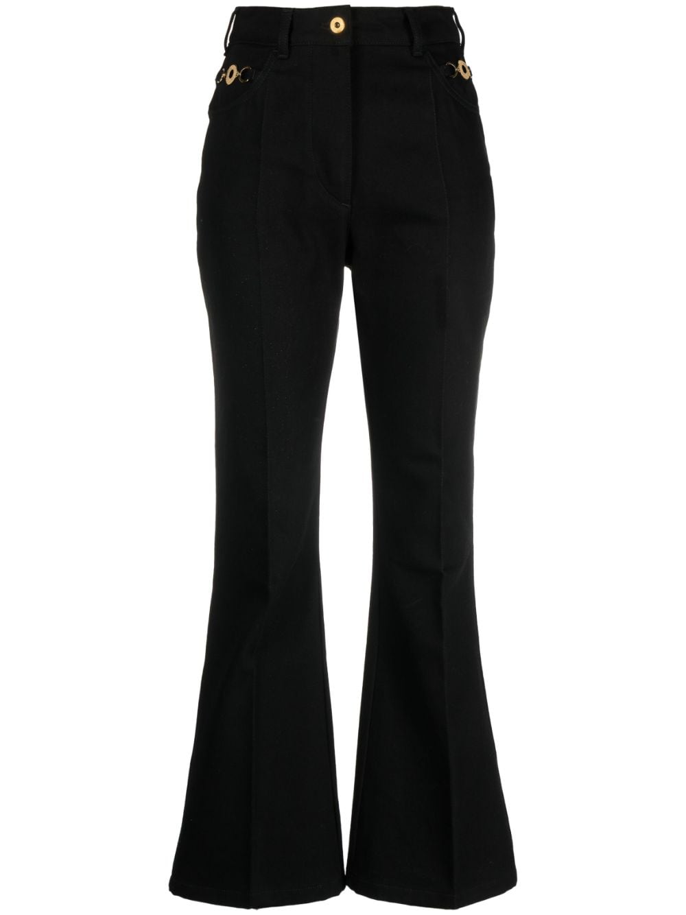Patou Logo-embroidered Flared Jeans In Black