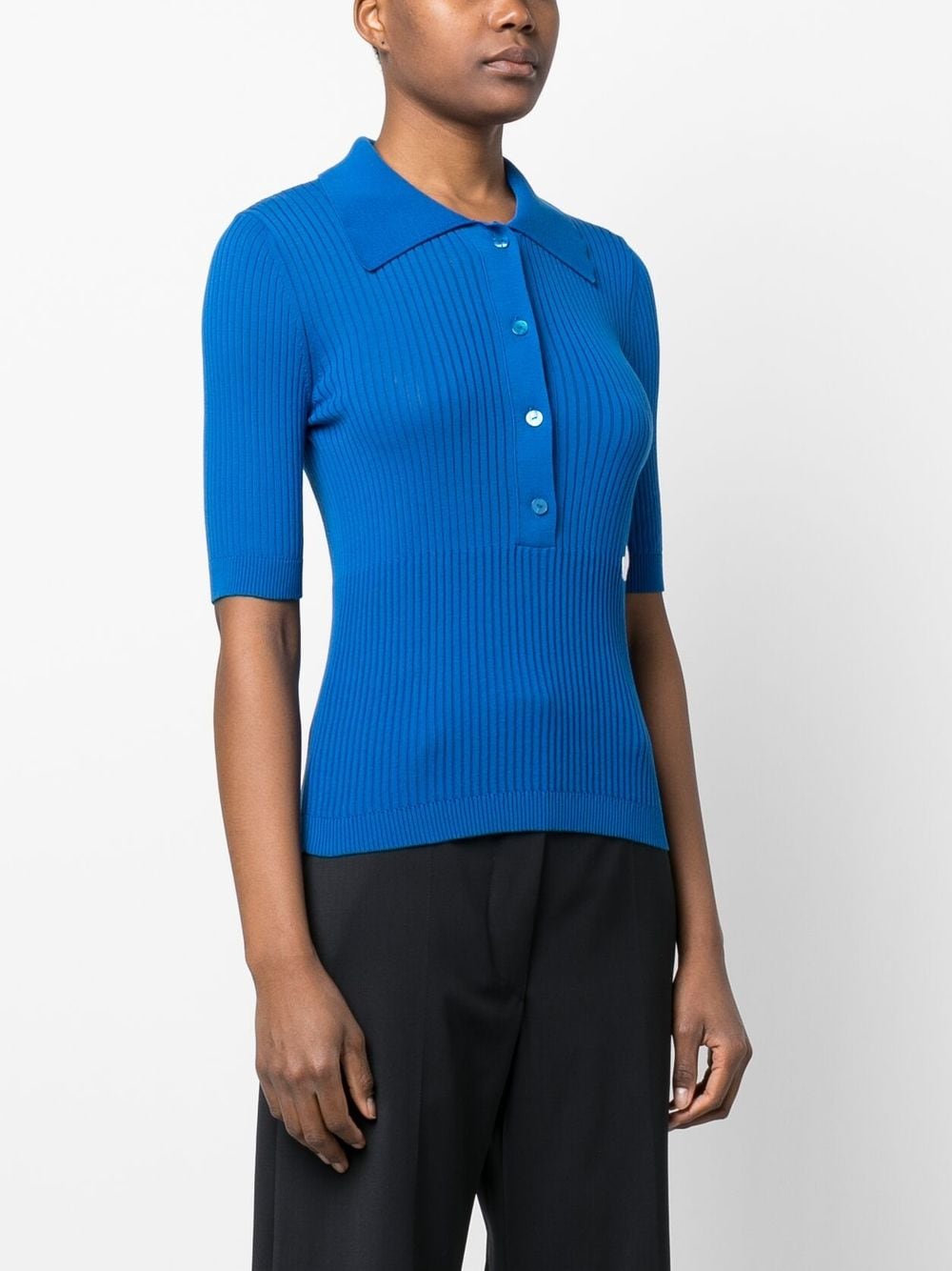 Shop Patou Embroidered Logo Knitted Polo Top In Blau