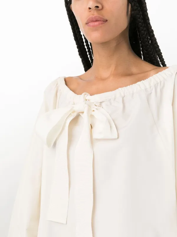定価13万✨ PATOU ボウ ネックライン シルク ミディドレス マキシ丈 M Patou ラッフル ミニドレス | ニュートラル | FARFETCH JP