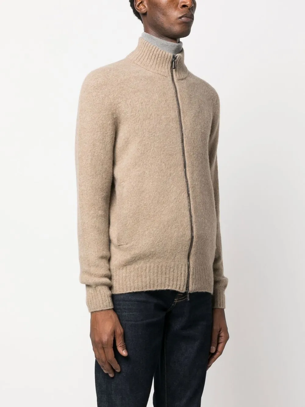 Drumohr Zipped-up Knit Cardigan In Brown