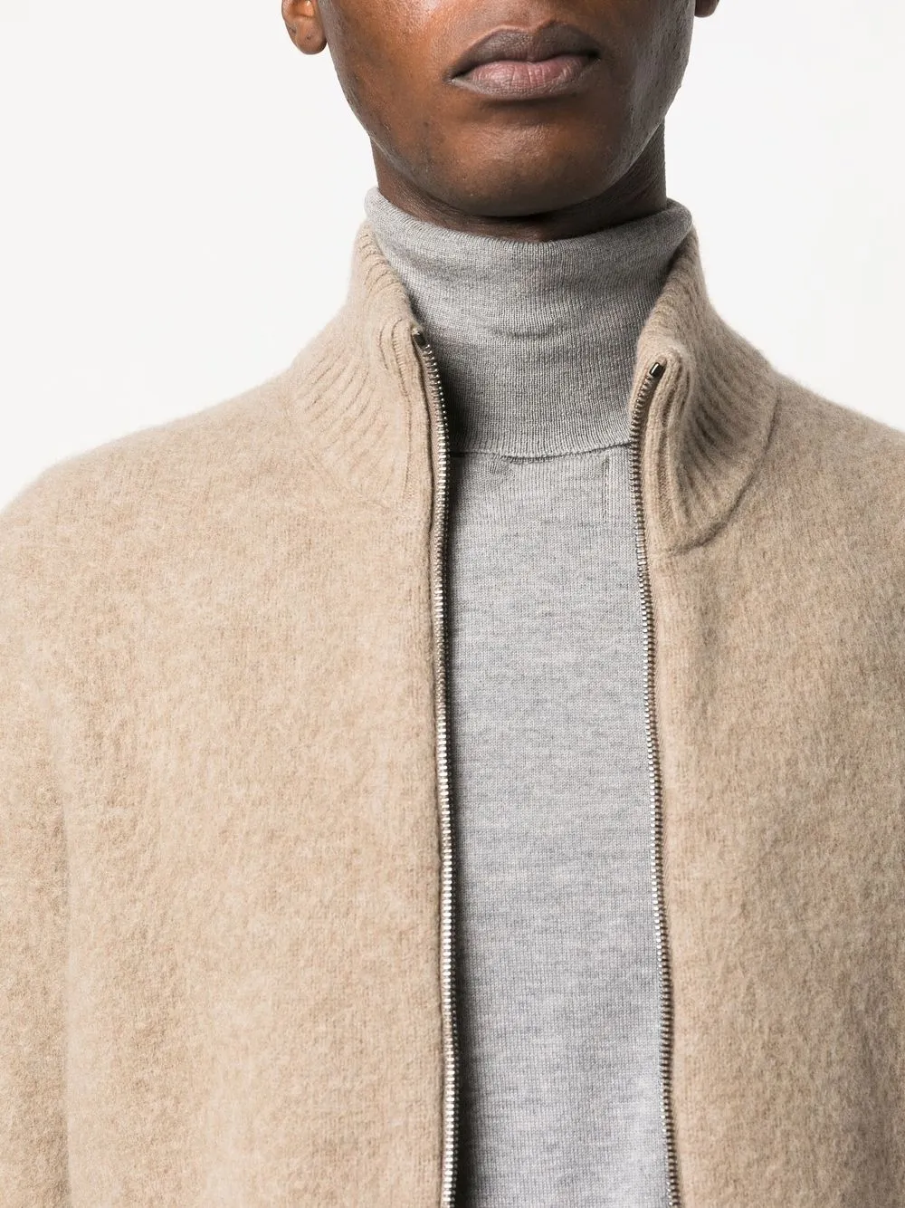 Drumohr Zipped-up Knit Cardigan In Brown