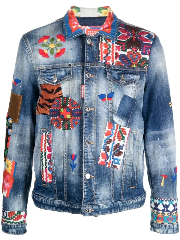 Dsquared2 patchwork-detail Denim Jacket - Farfetch