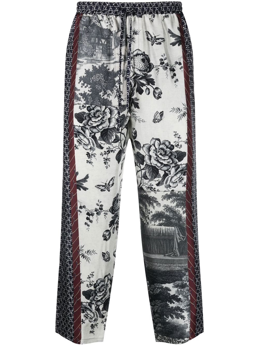 

Pierre-Louis Mascia floral cropped silk trousers - Blue