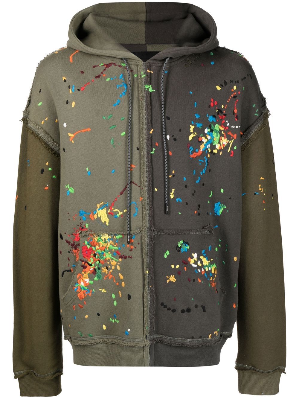 Mostly Heard Rarely Seen Spliced Paint-embroidered Hoodie In Green