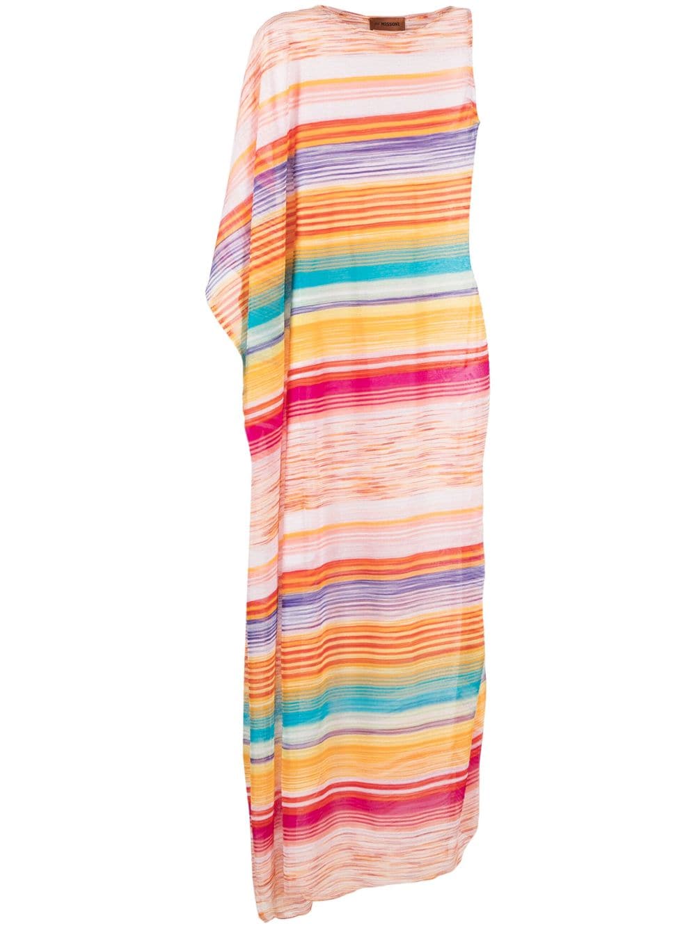 Missoni Asymmetric One-sleeve Striped Knitted Coverup In Orange