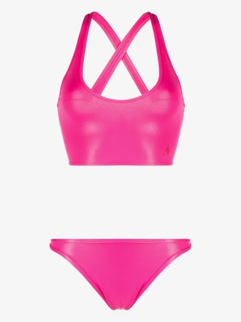 The Attico logo-embroidered crossover-strap bikini