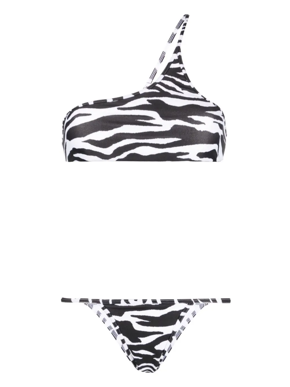 Attico Black Zebra-print One-shoulder Bikini In White