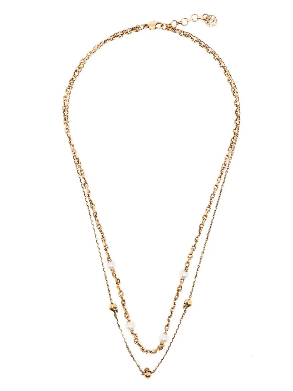 

Alexander McQueen skull and pearl charm layered necklace - Gold