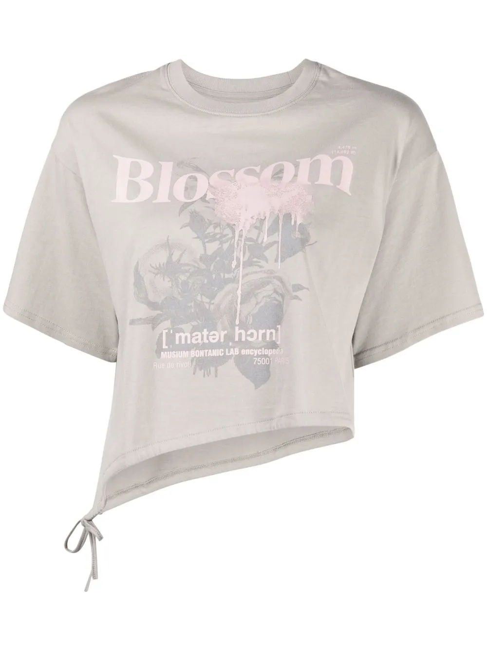 

Musium Div. blossom-print asymmetric cropped T-shirt - Gris