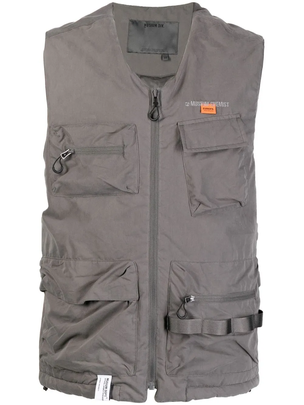 

Musium Div. embroidered-logo zip-up gilet - Grey