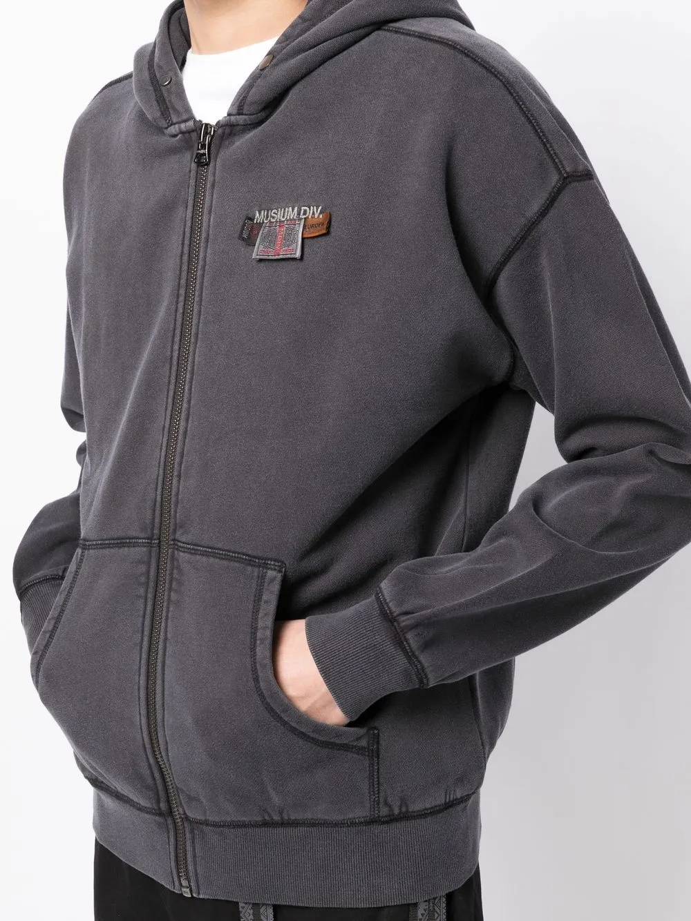 Musium Div Logo Patch Cotton Zip Up Hoodie Farfetch 3250