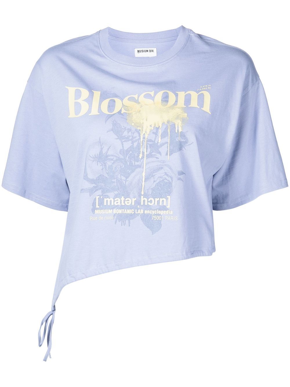 Musium Div. Blossom-print asymmetric cropped T-shirt - Blue