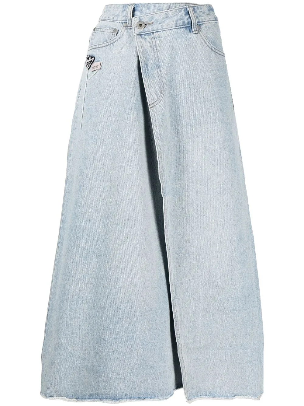 

Musium Div. logo-patch denim midi skirt - Azul