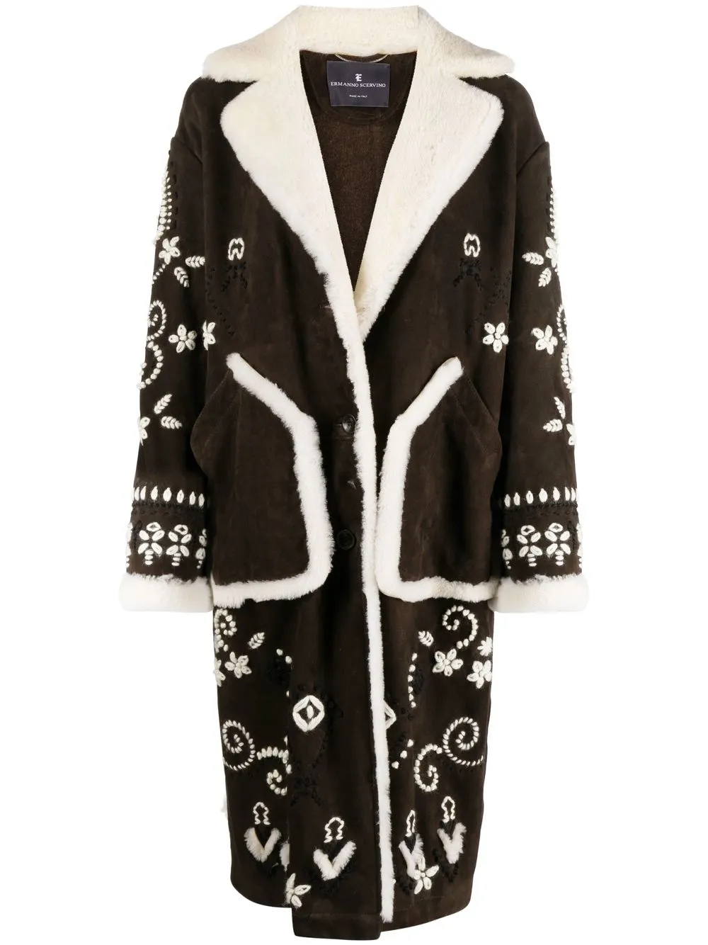 

Ermanno Scervino shearling-trim single-breasted coat - Brown