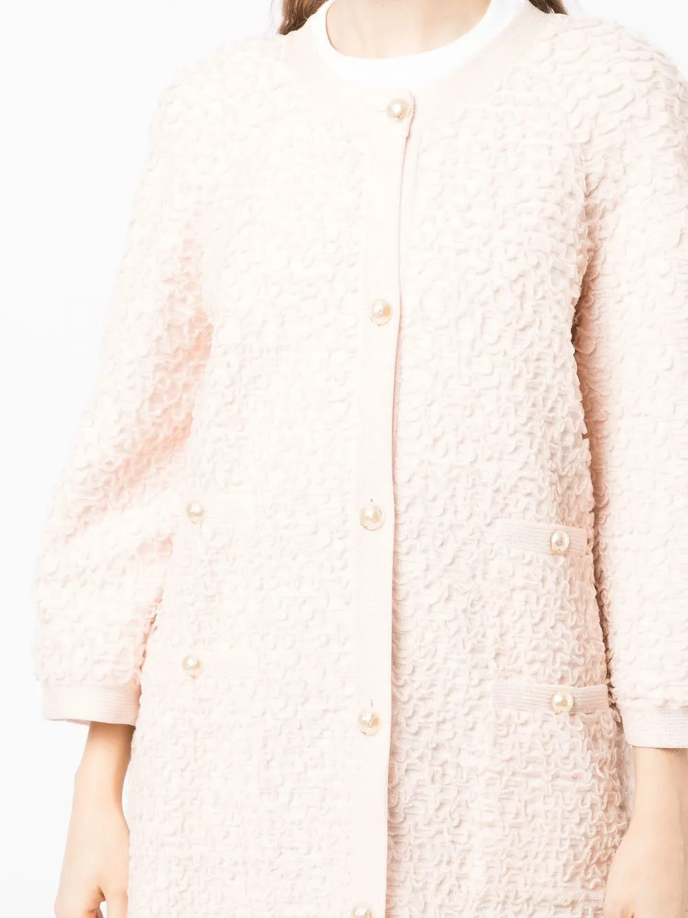 Pre-owned Chanel Frilled Round-neck Jacket In Pink