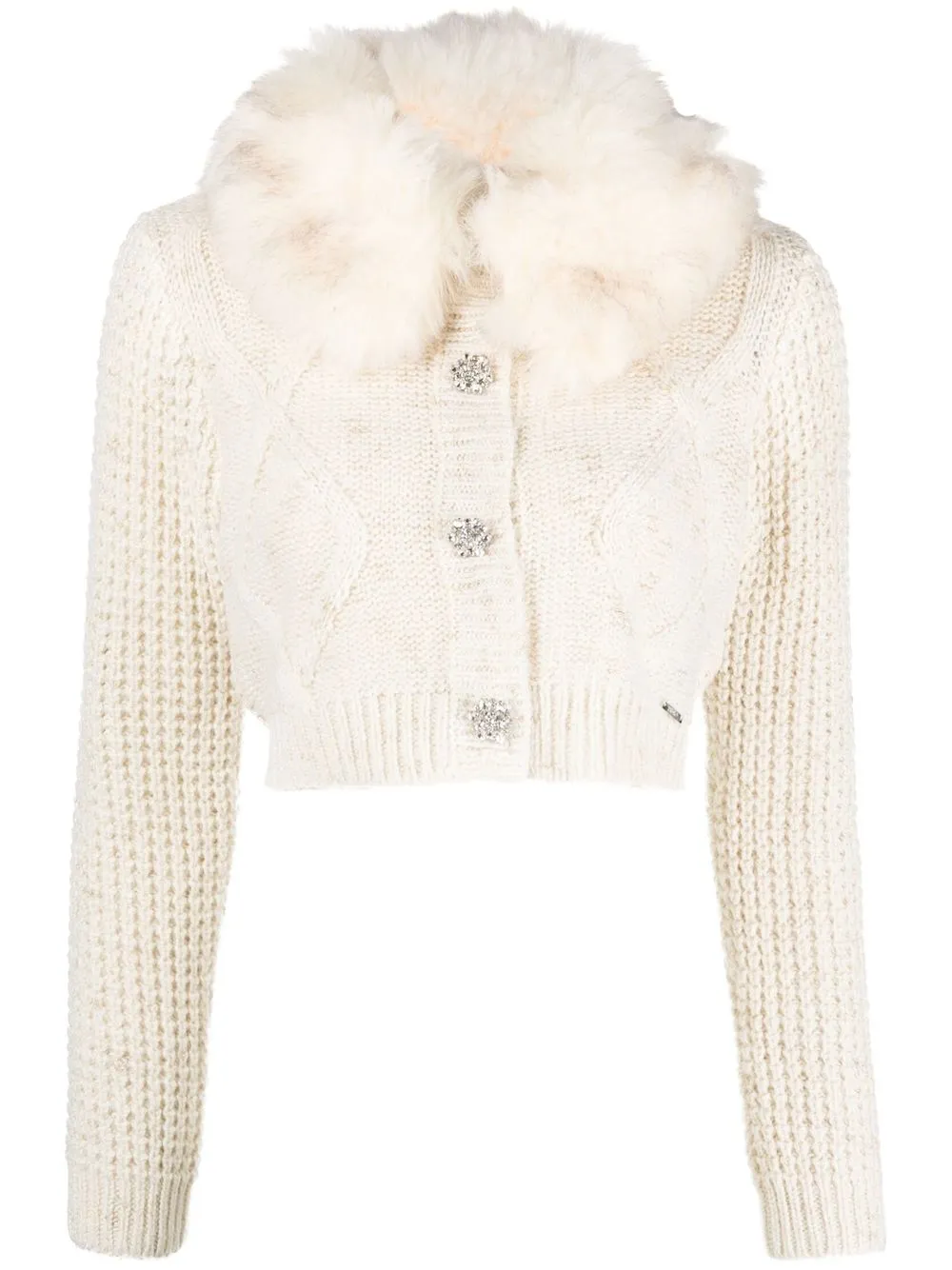 

LIU JO faux-fur trim cropped cardigan - Neutrals