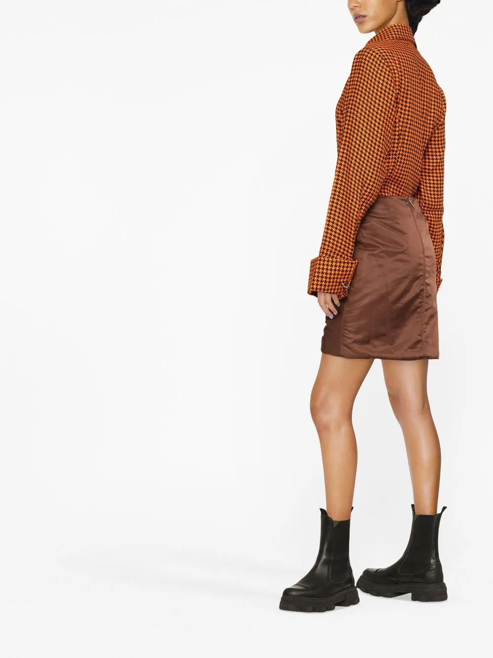 Ganni Nylon Ruched Mini Skirt In 褐色