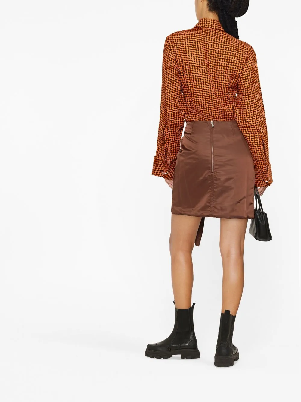 Ganni Nylon Ruched Mini Skirt In 褐色