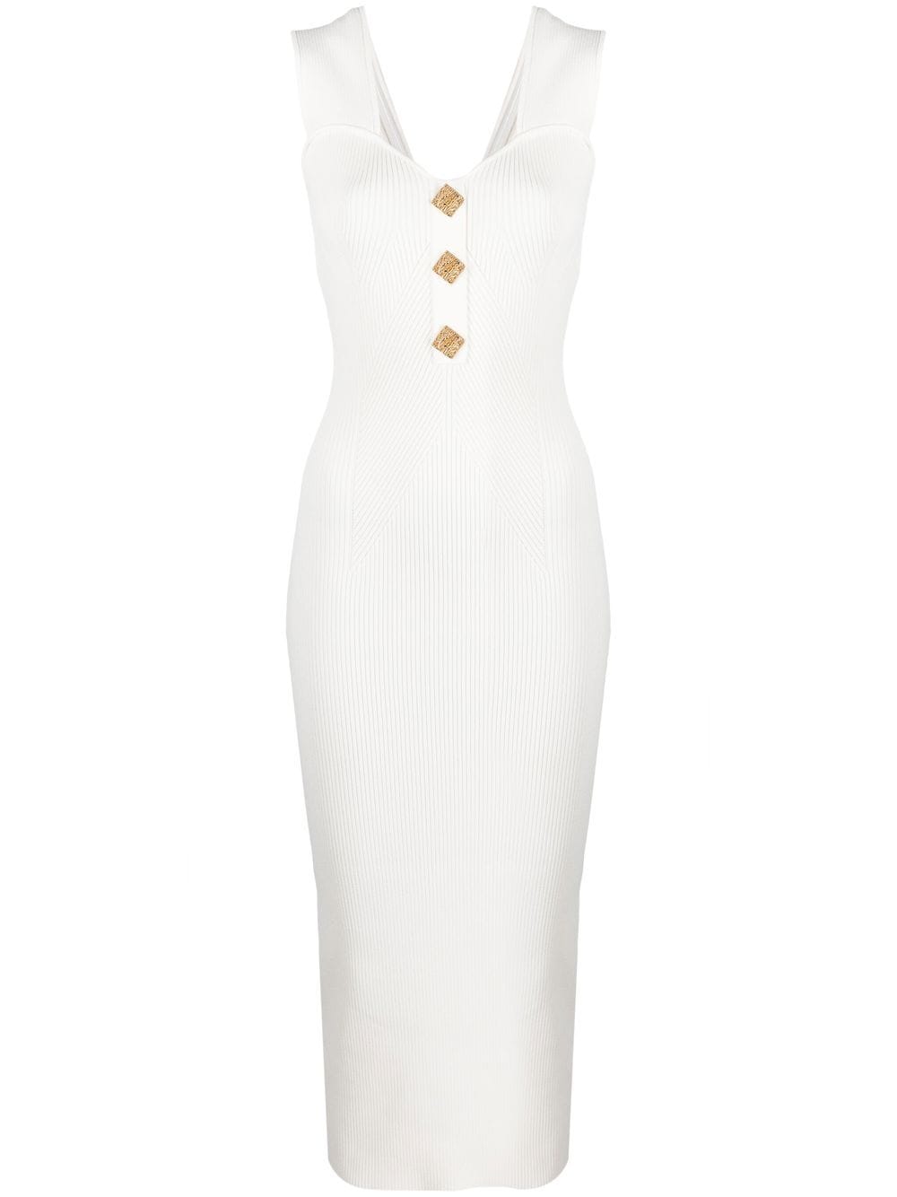 Self-portrait Ribbed Knit Midi Dress In White | ModeSens