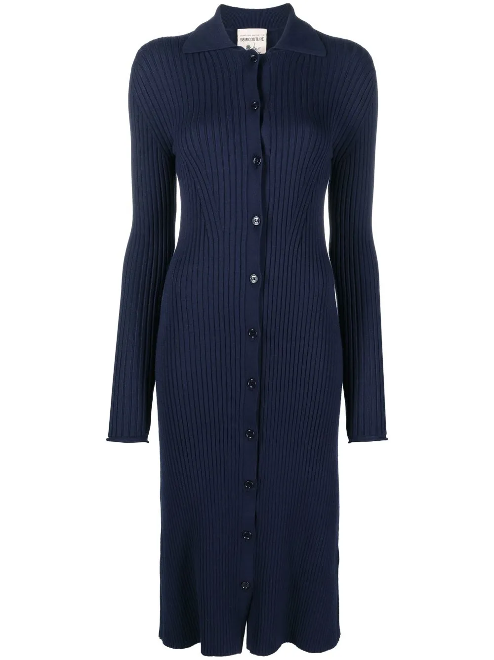 

Semicouture button-front ribbed knitted dress - Blue