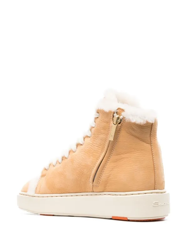 Santoni shearling-trim high-top Sneakers Neutrals FARFETCH JO