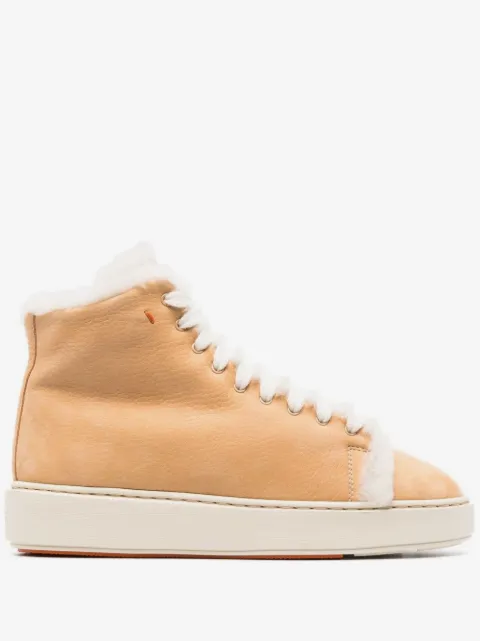 Santoni shearling-trim high-top sneakers