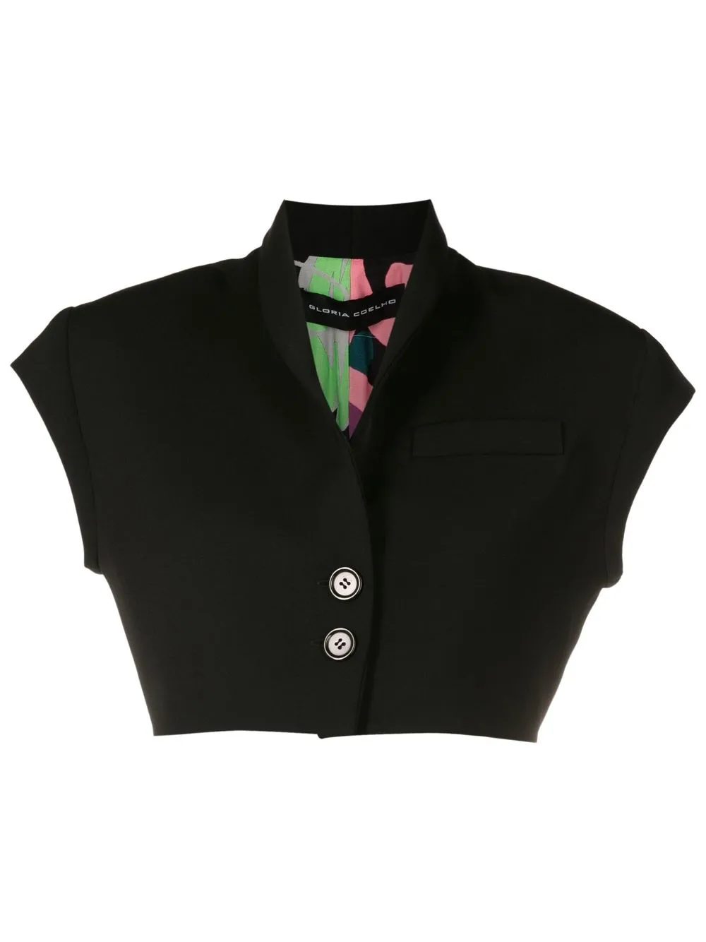 Gloria Coelho Abstract-print Cropped Jacket In Black