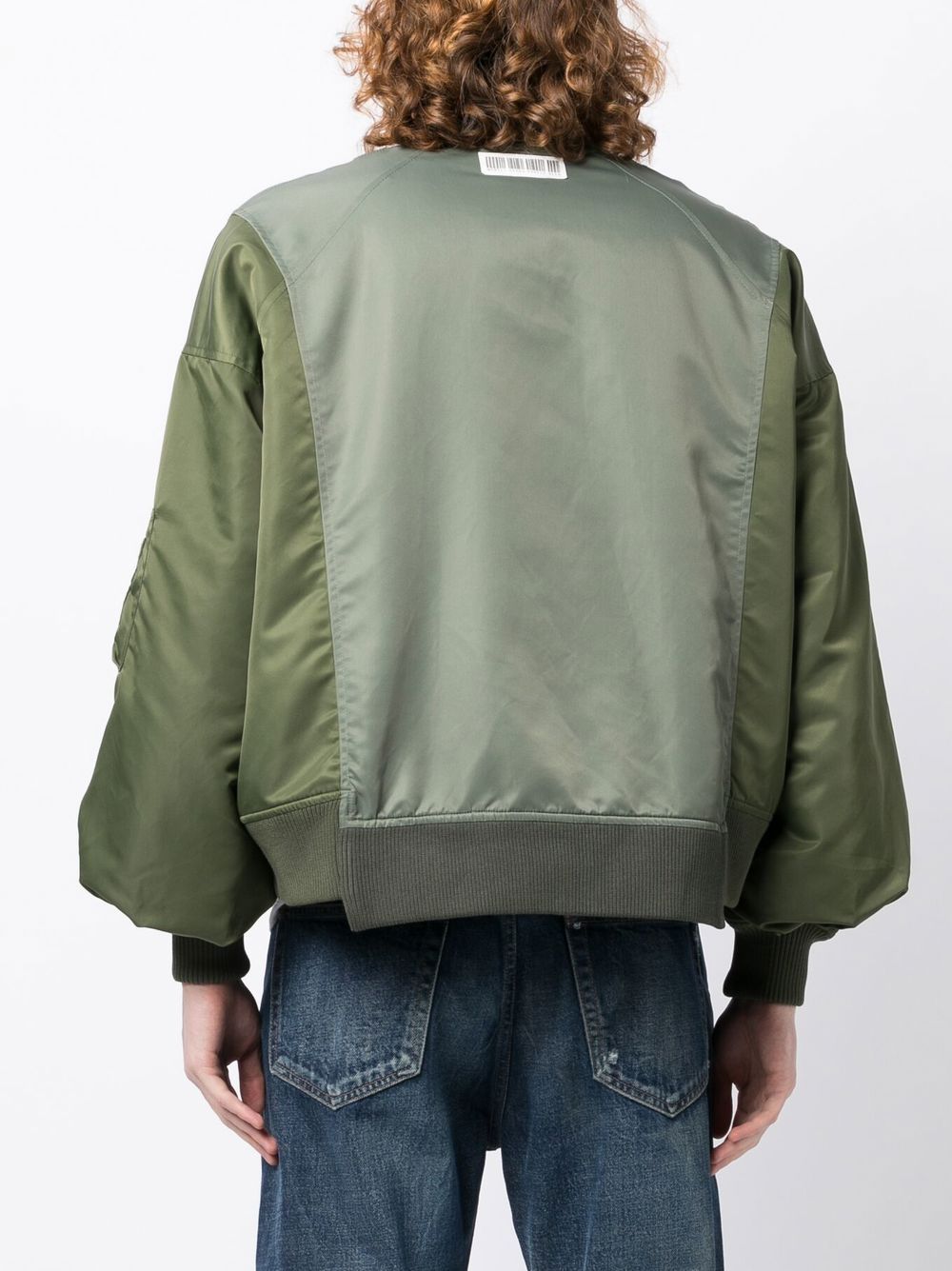 Shop Mostly Heard Rarely Seen Spliced Satin Bomber Jacket In Green