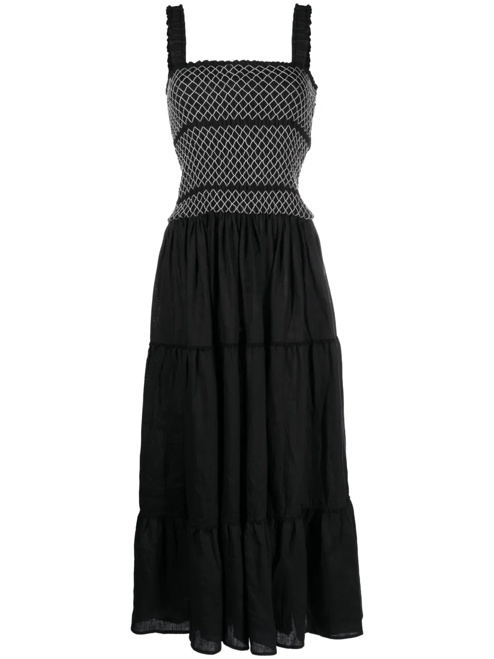 boteh shirred maxi dress - black