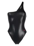 The Attico logo-embroidered one-shoulder swimsuit - Black