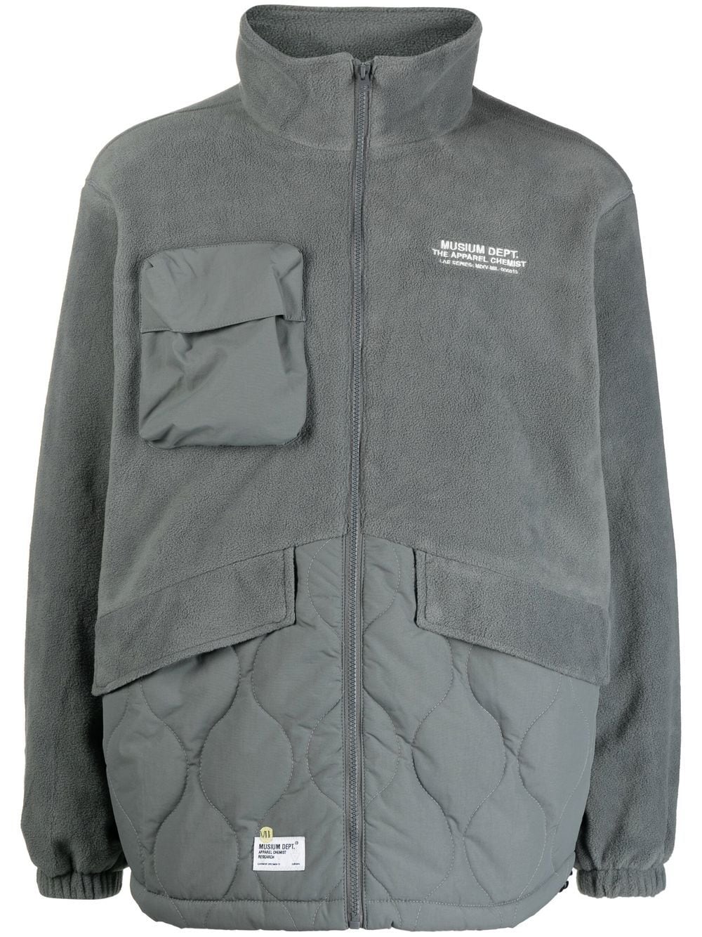 Musium Div. Embroidered-logo Zip-up Quilted Jacket In Grau