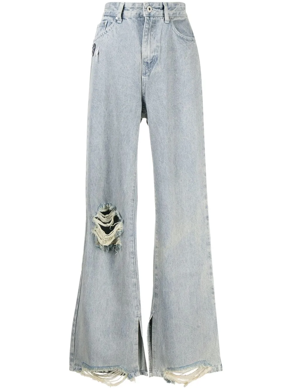 

Musium Div. distressed logo-patch flared jeans - Azul