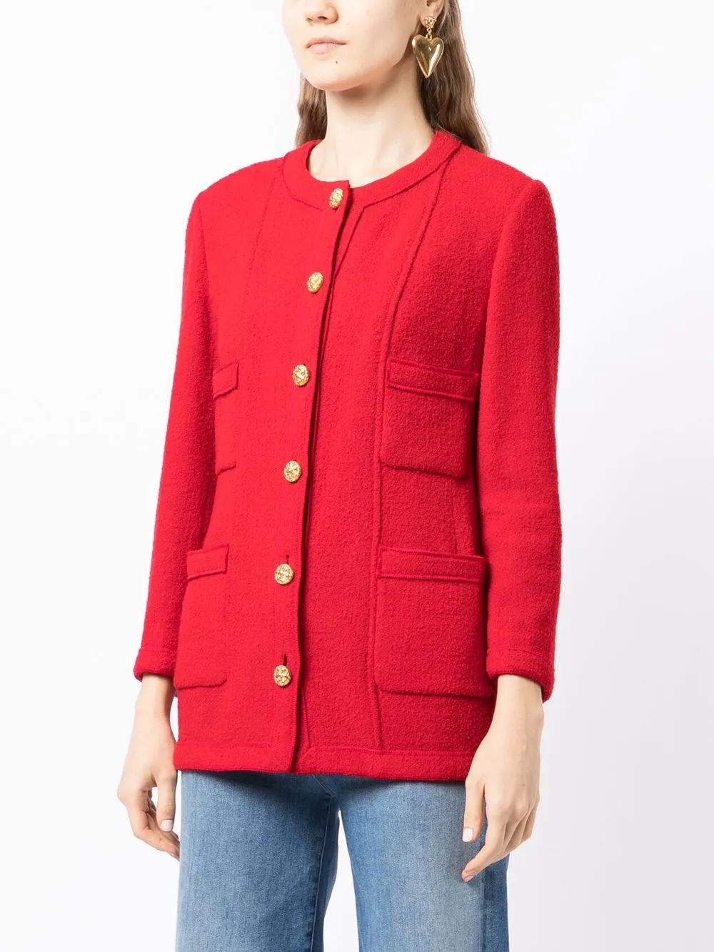Pre-owned Chanel Round-neck Jacket In Red