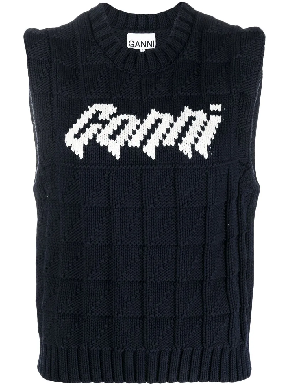 

GANNI Rope knitted logo vest - Azul