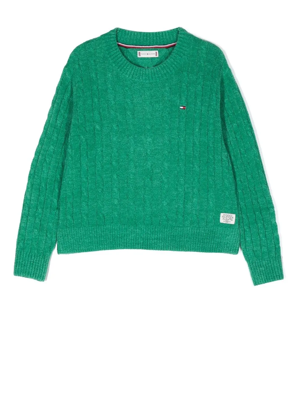 

Tommy Hilfiger Junior logo-patch cable-knit jumper - Green