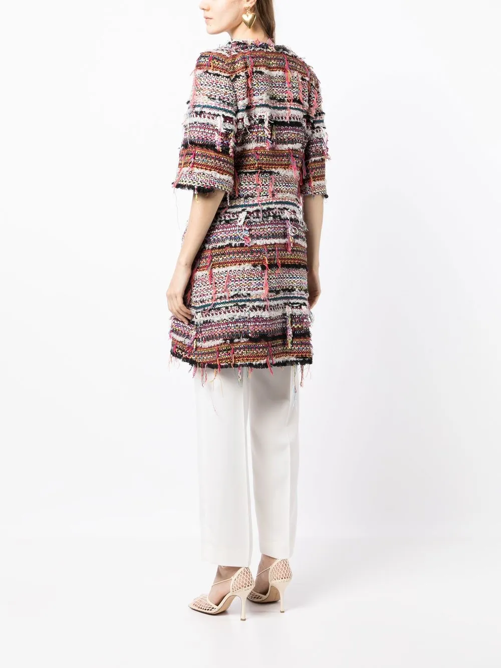 Pre-owned Chanel Frayed Tweed Coat In Multicolour